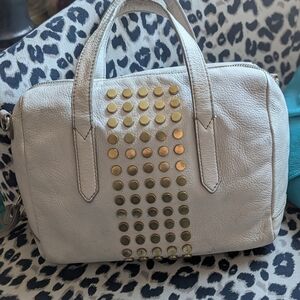 Creamleather Fossil Sydney Satchel featuring gold stud details. Limited Edition